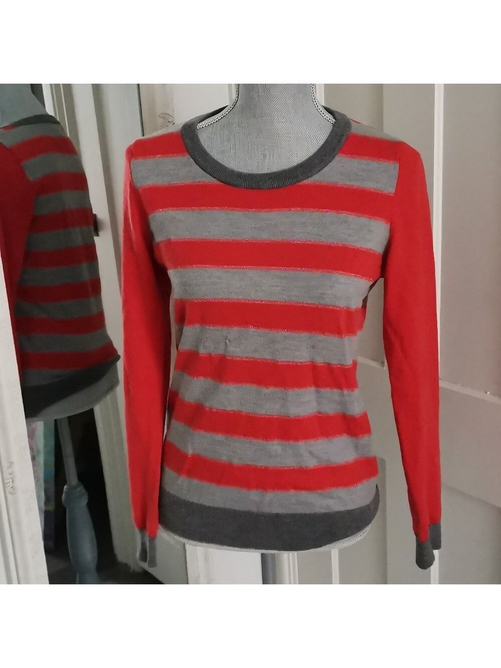 Banana Republic Wheres Waldo orange/gray striped sweater. 100% merino wool. M